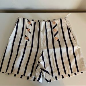 Navy Striped high waisted shorts